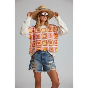 ZARA Crochet Small Granny Square Sweater Long Sleeve Knit Top